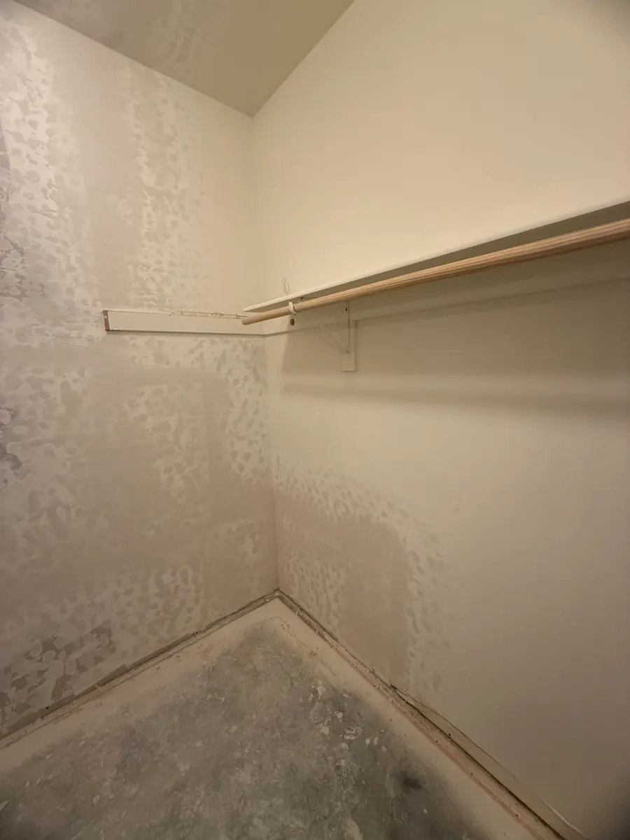 The same closet with new drywall and texture after the rebuild in a Cadence home in Henderson