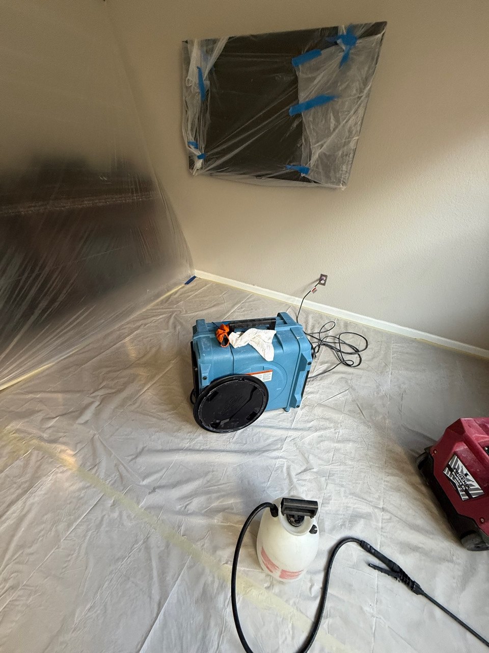Plastic protection around the interior restoration work area