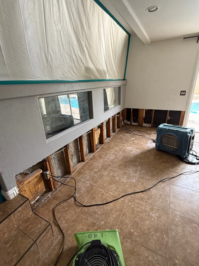 Drywall reconstruction in progress after property damage in Henderson